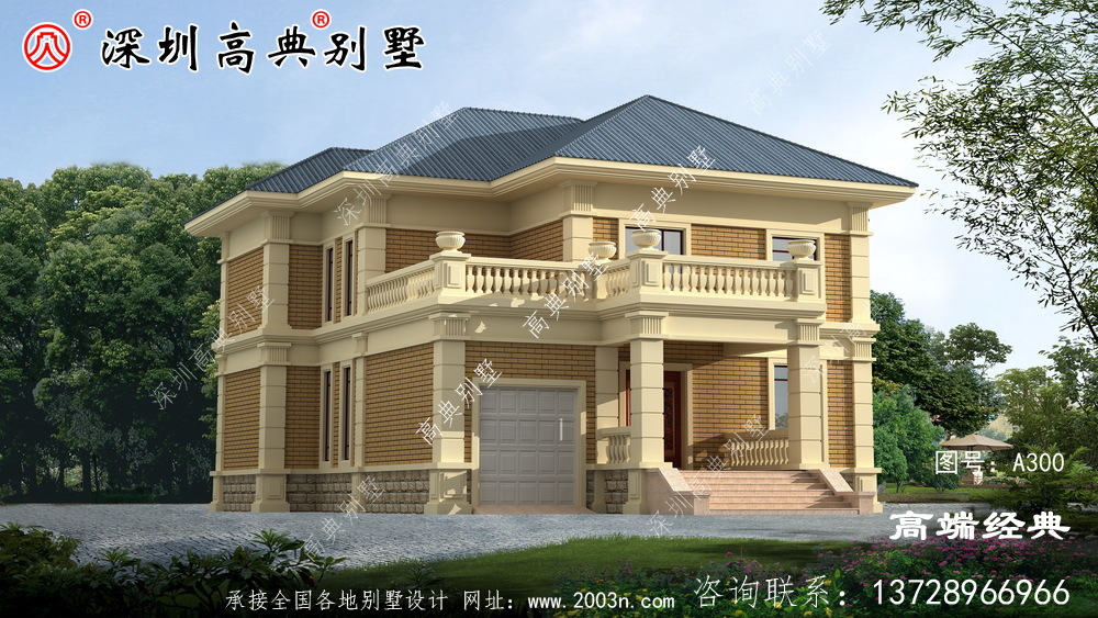 二層小洋樓戶型方案圖，復式中空客廳